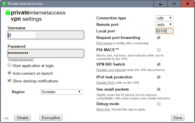 private internet access settings