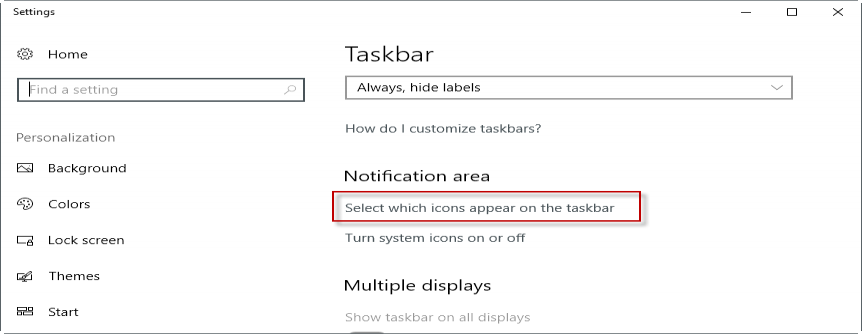 select icons taskbar