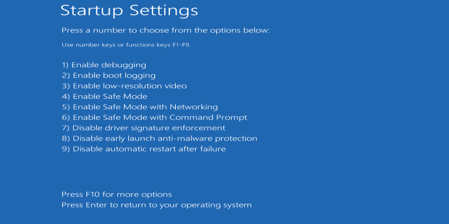 startup settings safe boot windows 10