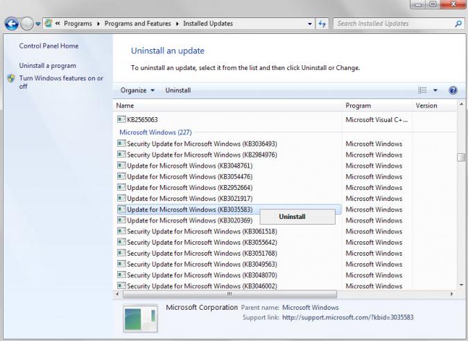 uninstall windows updates