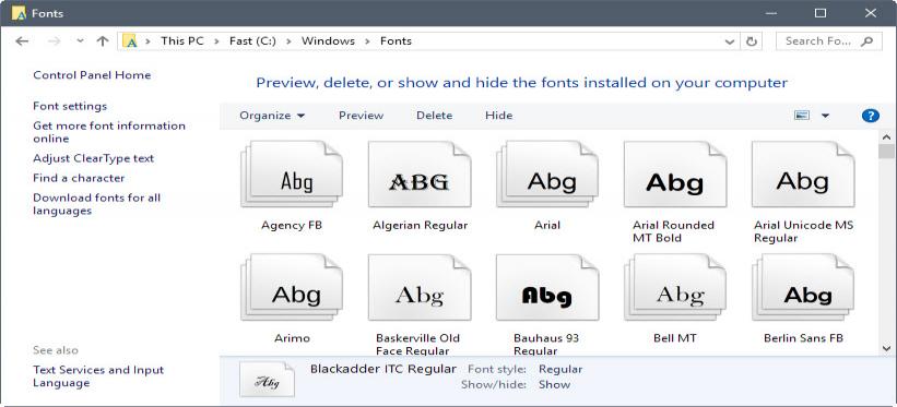 windows 10 fonts